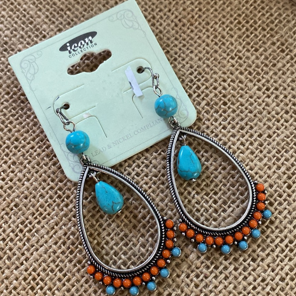 Icon Ladies silver & turquoise Earrings nwt - Picture 6 of 6